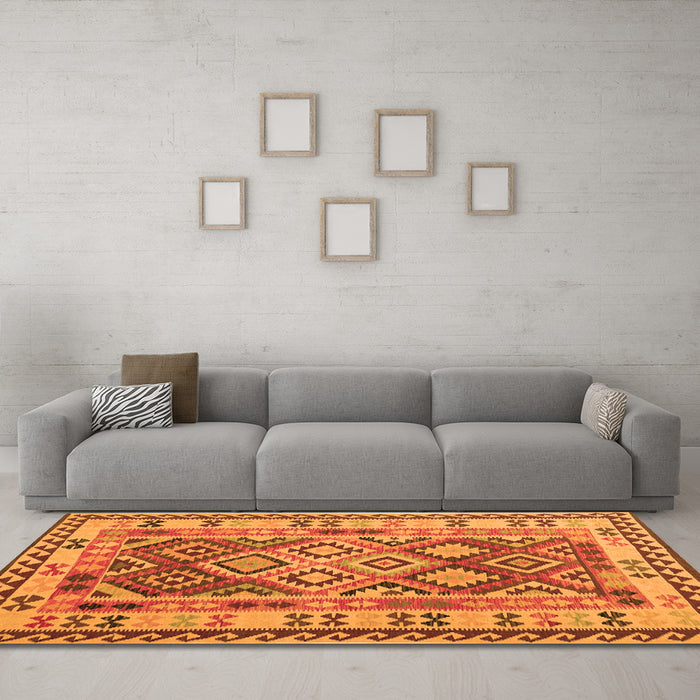 Machine Washable Southwestern Orange Country Area Rugs in a Living Room, wshcon1098org