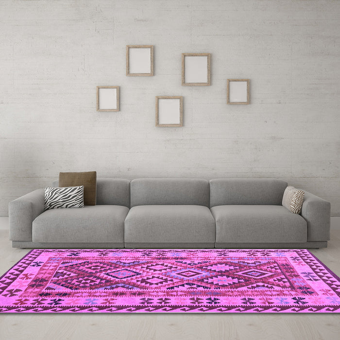 Machine Washable Southwestern Purple Country Area Rugs in a Living Room, wshcon1098pur