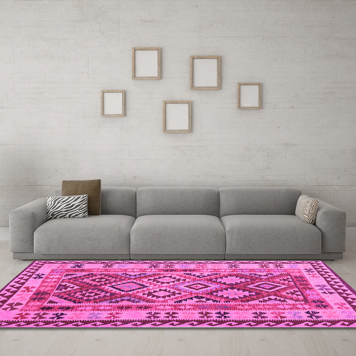 Machine Washable Southwestern Pink Country Rug in a Living Room, wshcon1098pnk