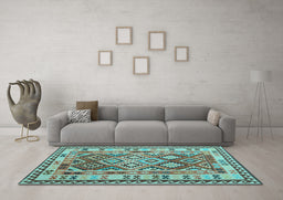 Machine Washable Southwestern Light Blue Country Rug in a Living Room, wshcon1098lblu