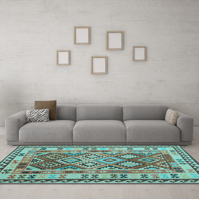 Machine Washable Southwestern Light Blue Country Rug in a Living Room, wshcon1098lblu