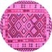 Round Machine Washable Southwestern Pink Country Rug, wshcon1098pnk