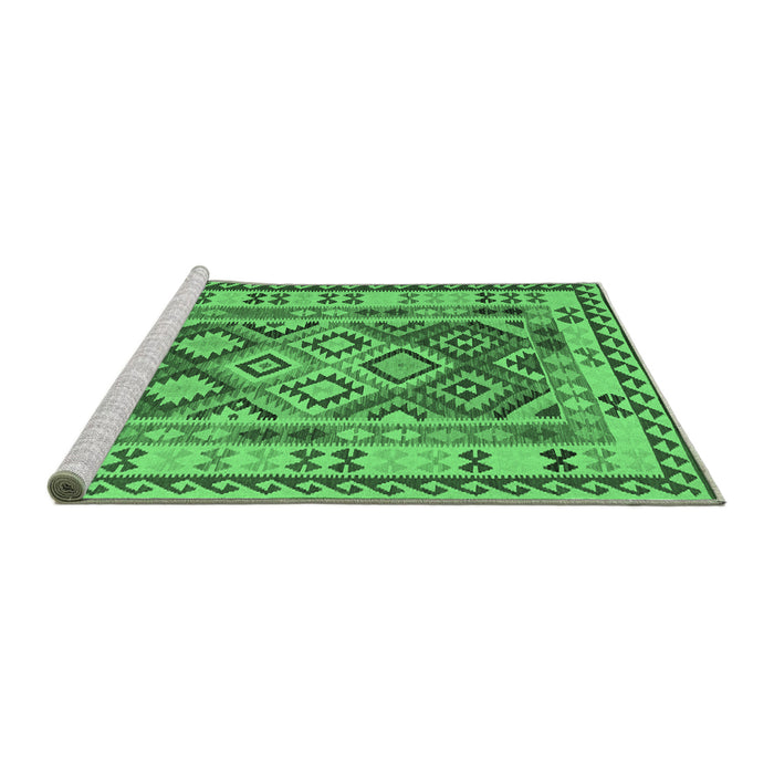 Sideview of Machine Washable Southwestern Emerald Green Country Area Rugs, wshcon1098emgrn