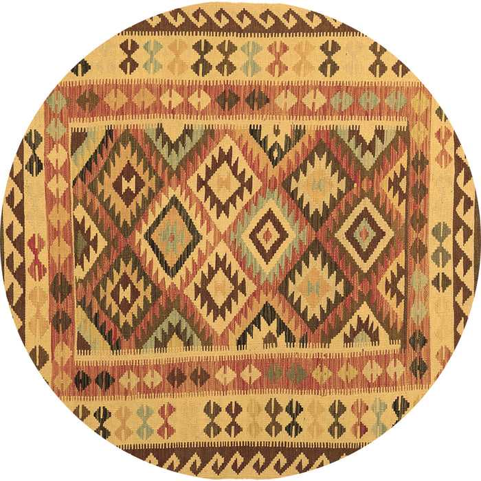 Round Machine Washable Southwestern Brown Country Rug, wshcon1098brn