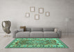 Machine Washable Southwestern Turquoise Country Area Rugs in a Living Room,, wshcon1098turq