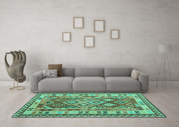 Machine Washable Southwestern Turquoise Country Area Rugs in a Living Room,, wshcon1098turq