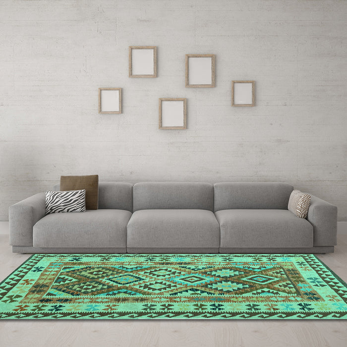 Machine Washable Southwestern Turquoise Country Area Rugs in a Living Room,, wshcon1098turq