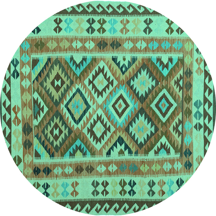 Round Southwestern Turquoise Country Rug, con1098turq