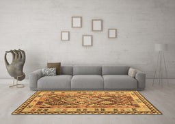Machine Washable Southwestern Brown Country Rug in a Living Room,, wshcon1098brn