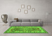 Machine Washable Southwestern Green Country Area Rugs in a Living Room,, wshcon1098grn