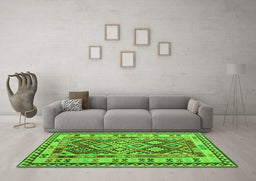 Machine Washable Southwestern Green Country Area Rugs in a Living Room,, wshcon1098grn