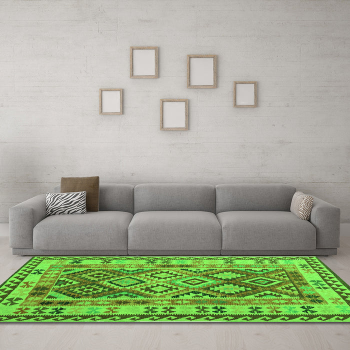 Machine Washable Southwestern Green Country Area Rugs in a Living Room,, wshcon1098grn