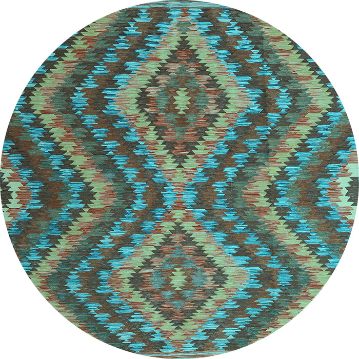 Round Southwestern Light Blue Country Rug, con1099lblu