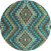 Round Southwestern Light Blue Country Rug, con1099lblu