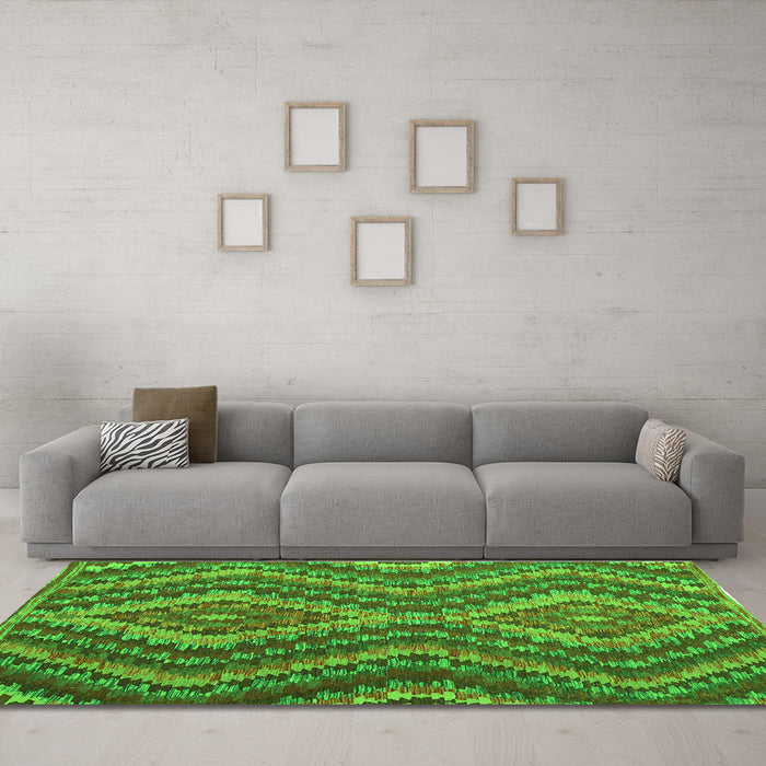Machine Washable Southwestern Green Country Area Rugs in a Living Room,, wshcon1099grn