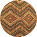 Round Machine Washable Southwestern Brown Country Rug, wshcon1099brn