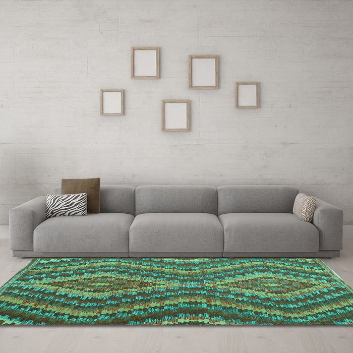 Machine Washable Southwestern Turquoise Country Area Rugs in a Living Room,, wshcon1099turq