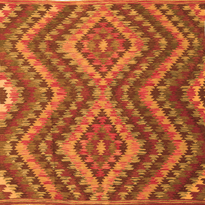 Round Machine Washable Southwestern Orange Country Area Rugs, wshcon1099org