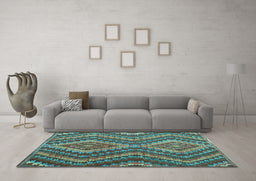 Machine Washable Southwestern Light Blue Country Rug in a Living Room, wshcon1099lblu