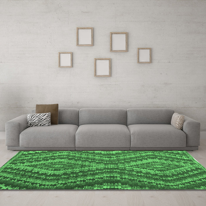 Machine Washable Southwestern Emerald Green Country Area Rugs in a Living Room,, wshcon1099emgrn