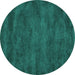 Round Machine Washable Abstract Turquoise Contemporary Area Rugs, wshcon10turq