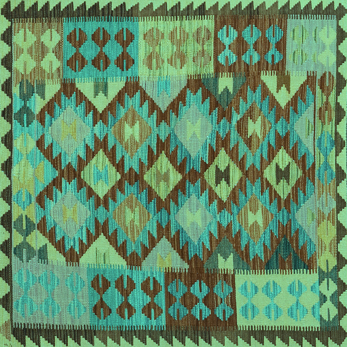 Square Machine Washable Oriental Turquoise Traditional Area Rugs, wshcon1100turq