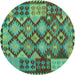 Round Machine Washable Oriental Turquoise Traditional Area Rugs, wshcon1100turq