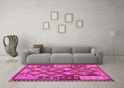 Machine Washable Oriental Pink Traditional Rug in a Living Room, wshcon1100pnk