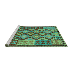 Sideview of Machine Washable Oriental Turquoise Traditional Area Rugs, wshcon1100turq