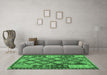Machine Washable Oriental Emerald Green Traditional Area Rugs in a Living Room,, wshcon1100emgrn
