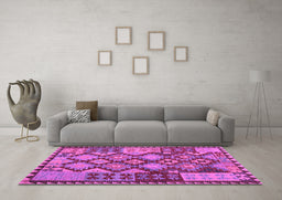Machine Washable Oriental Purple Traditional Area Rugs in a Living Room, wshcon1100pur