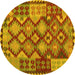 Round Machine Washable Oriental Yellow Traditional Rug, wshcon1100yw