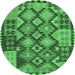 Round Machine Washable Oriental Emerald Green Traditional Area Rugs, wshcon1100emgrn