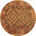 Round Machine Washable Oriental Brown Traditional Rug, wshcon1101brn