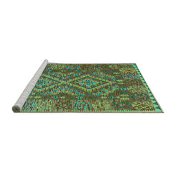 Sideview of Machine Washable Oriental Turquoise Traditional Area Rugs, wshcon1101turq