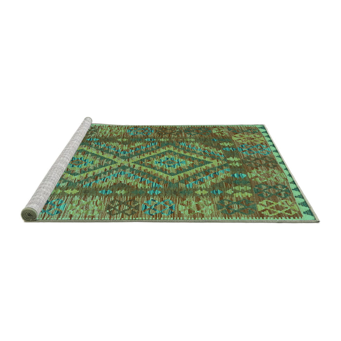 Sideview of Machine Washable Oriental Turquoise Traditional Area Rugs, wshcon1101turq