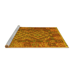 Sideview of Machine Washable Oriental Yellow Traditional Rug, wshcon1101yw
