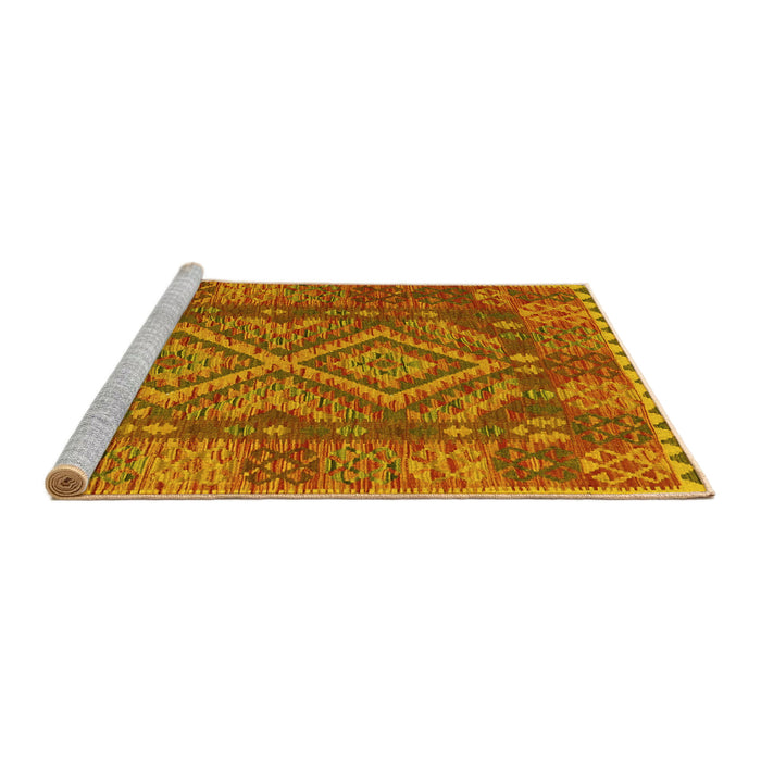 Sideview of Machine Washable Oriental Yellow Traditional Rug, wshcon1101yw