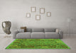 Machine Washable Oriental Green Traditional Area Rugs in a Living Room,, wshcon1101grn