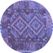 Round Machine Washable Oriental Blue Traditional Rug, wshcon1101blu