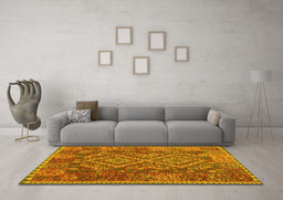 Machine Washable Oriental Yellow Traditional Rug in a Living Room, wshcon1101yw