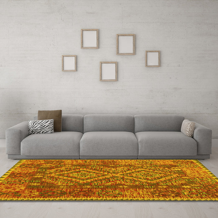 Machine Washable Oriental Yellow Traditional Rug in a Living Room, wshcon1101yw