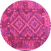 Round Machine Washable Oriental Pink Traditional Rug, wshcon1101pnk