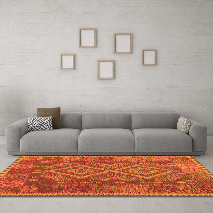 Machine Washable Oriental Orange Traditional Area Rugs in a Living Room, wshcon1101org