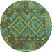 Round Oriental Turquoise Traditional Rug, con1101turq