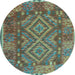 Round Machine Washable Oriental Light Blue Traditional Rug, wshcon1101lblu