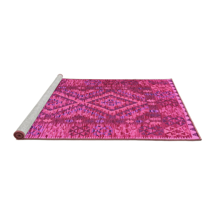 Sideview of Machine Washable Oriental Pink Traditional Rug, wshcon1101pnk