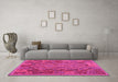 Machine Washable Oriental Pink Traditional Rug in a Living Room, wshcon1101pnk