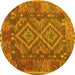 Round Oriental Yellow Traditional Rug, con1101yw