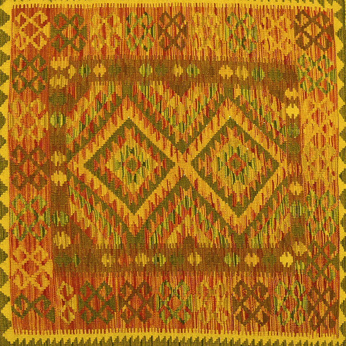 Square Machine Washable Oriental Yellow Traditional Rug, wshcon1101yw